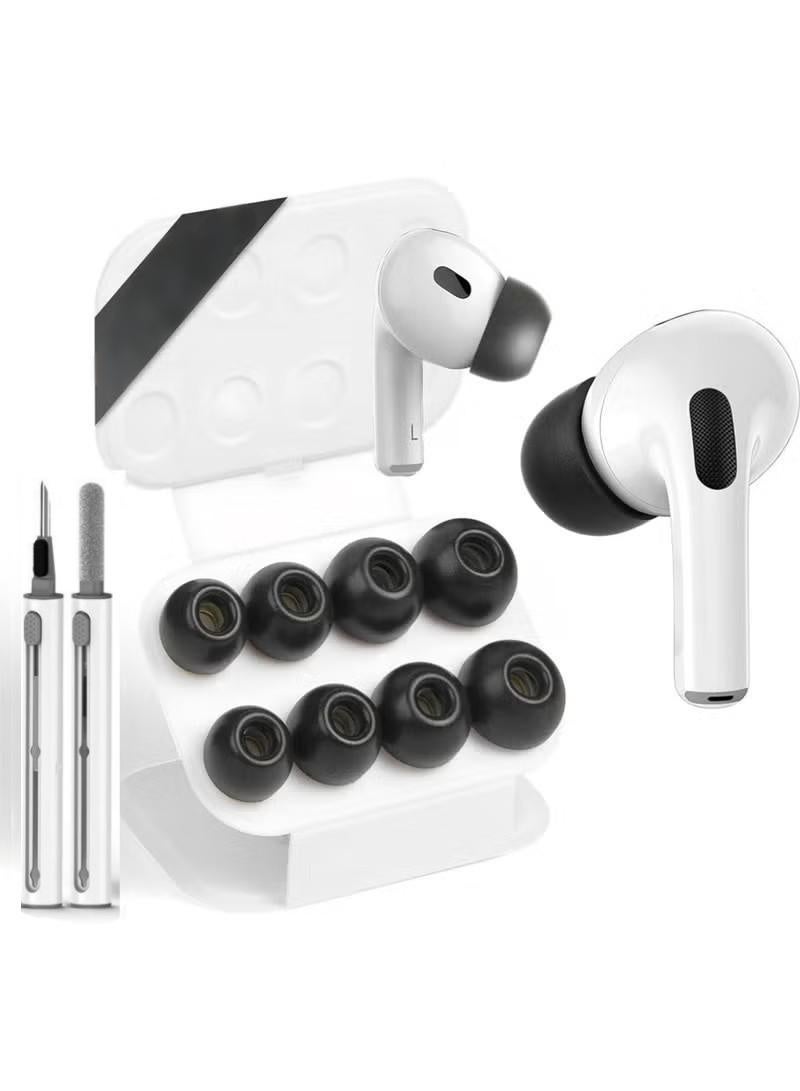 4 أزواج من أطراف الأذن البديلة لسماعات AirPods Pro من الجيل الثاني/الأول، أطراف أذن سيليكونية بدون ألم، عزل أفضل للضوضاء، سماعات بديلة مع مجموعة تنظيف 3 في 1 وتناسب علبة الشحن (أسود، XS/S/M/L) - Image 1